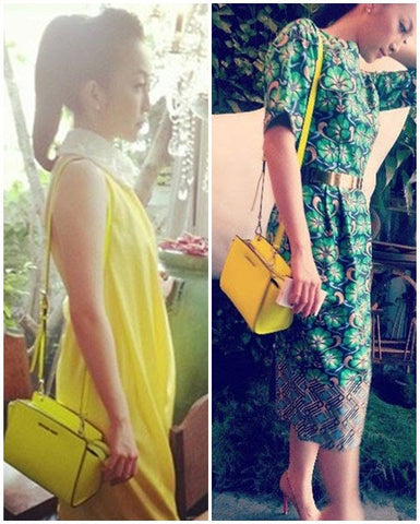 Linh Nga kết hợp túi xách vàng rất hài hòa