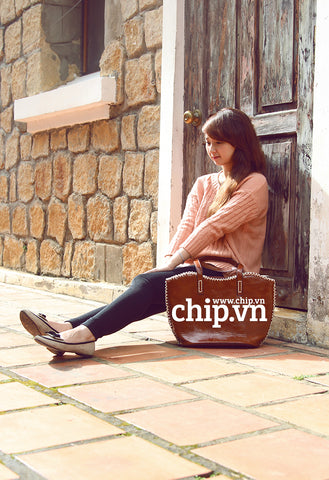 Túi da nữ viền họa tiết vintage